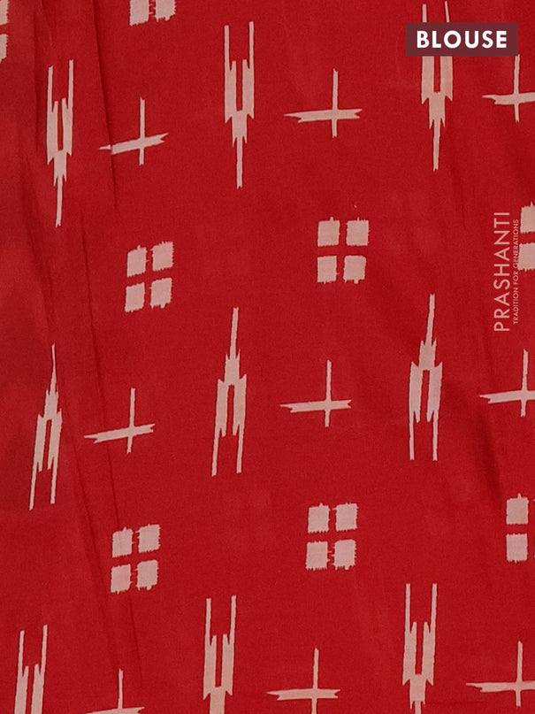 Jaipur cotton saree grey and red with allover zig zag prints and printed border