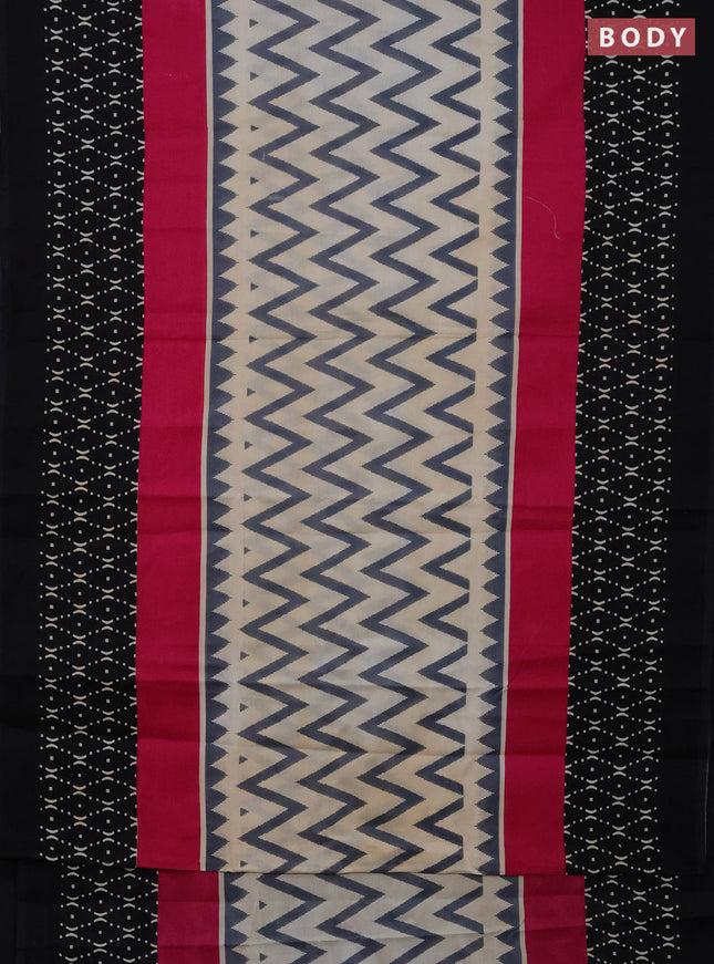 Jaipur cotton saree grey beige and black with allover zig zag prints and printed border