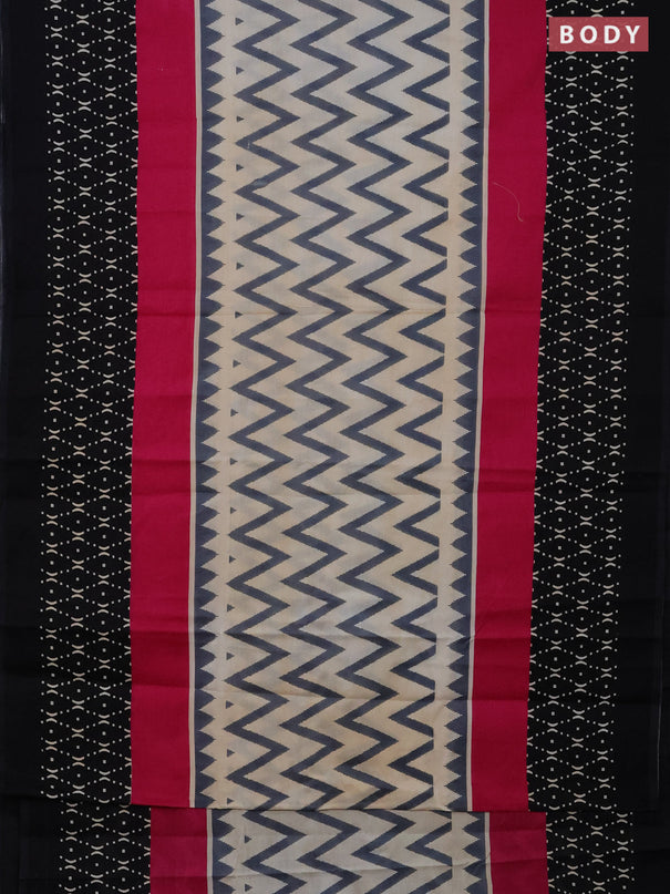 Jaipur cotton saree grey beige and black with allover zig zag prints and printed border
