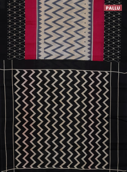 Jaipur cotton saree grey beige and black with allover zig zag prints and printed border