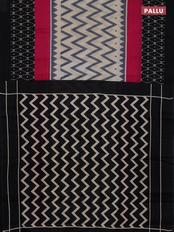 Jaipur cotton saree grey beige and black with allover zig zag prints and printed border