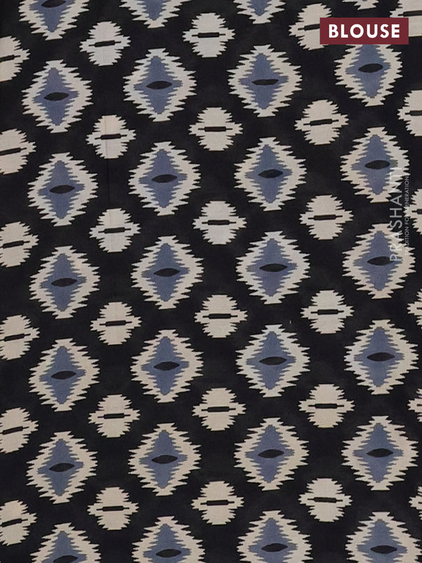 Jaipur cotton saree grey beige and black with allover zig zag prints and printed border