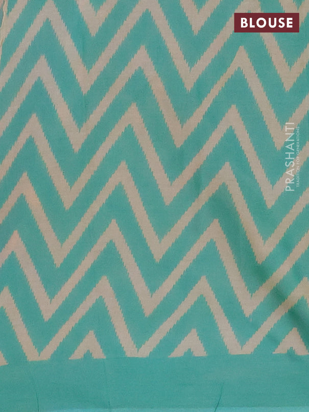Jaipur cotton saree pink and teal green shade with geometric butta prints and printed border