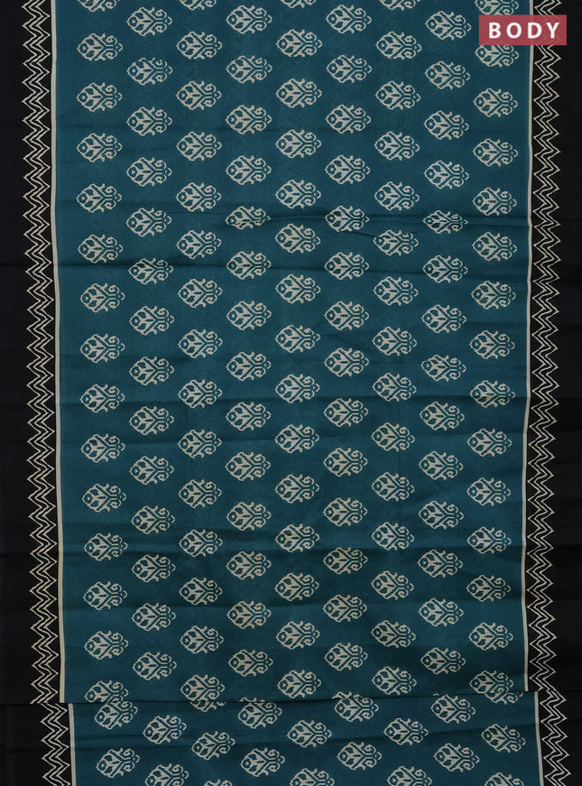 Jaipur cotton saree peacock green and black with ikat butta prints and printed border