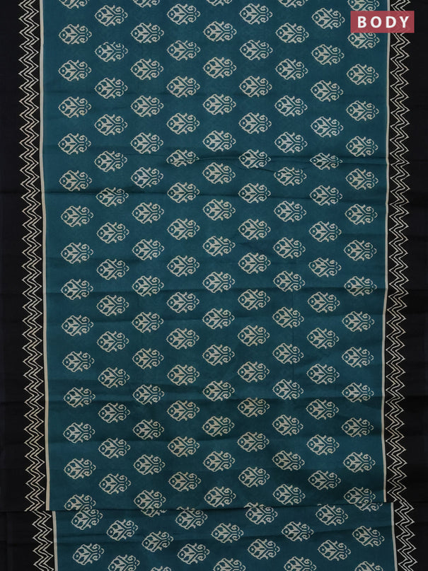 Jaipur cotton saree peacock green and black with ikat butta prints and printed border