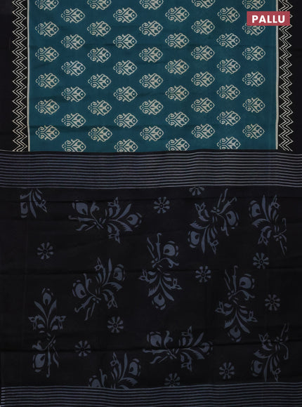 Jaipur cotton saree peacock green and black with ikat butta prints and printed border