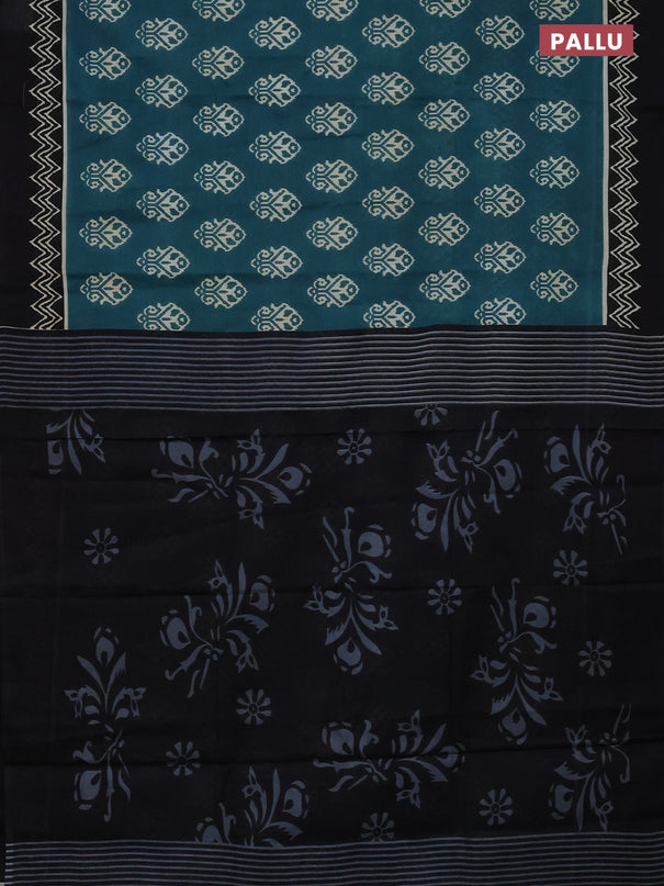 Jaipur cotton saree peacock green and black with ikat butta prints and printed border