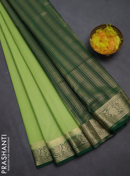 Semi mysore silk saree pista green and green with allover zari stripes pattern and zari woven border