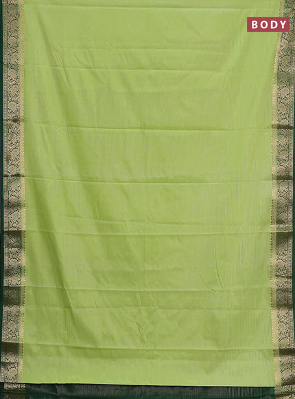Semi mysore silk saree pista green and green with allover zari stripes pattern and zari woven border