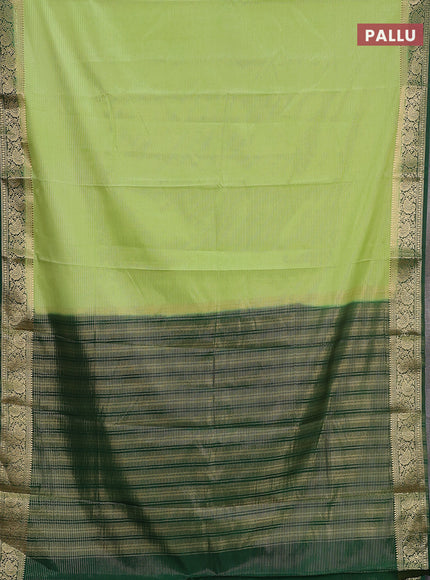 Semi mysore silk saree pista green and green with allover zari stripes pattern and zari woven border