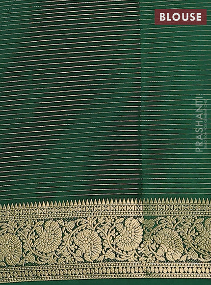 Semi mysore silk saree pista green and green with allover zari stripes pattern and zari woven border