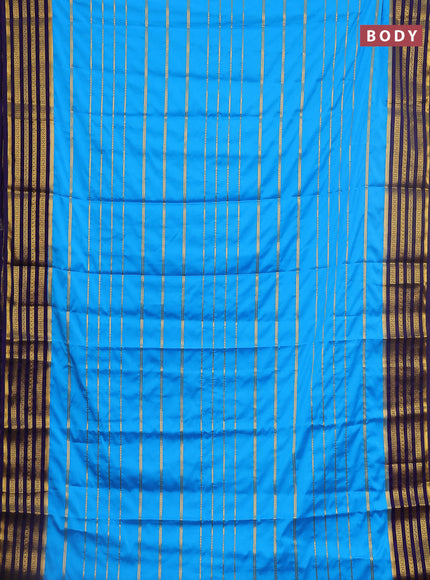 Semi mysore silk saree light blue and navy blue with allover zari stripes pattern and zari woven border