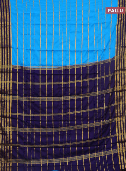 Semi mysore silk saree light blue and navy blue with allover zari stripes pattern and zari woven border