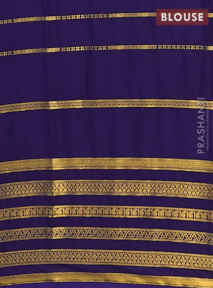 Semi mysore silk saree light blue and navy blue with allover zari stripes pattern and zari woven border