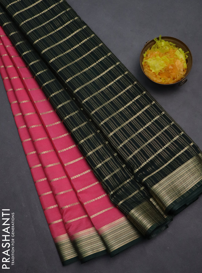 Semi mysore silk saree light pink and dark green with allover veldhari weaves and zari woven border