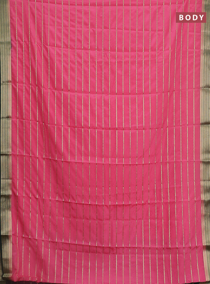 Semi mysore silk saree light pink and dark green with allover veldhari weaves and zari woven border
