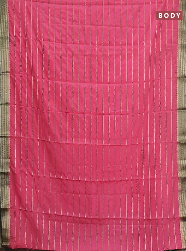 Semi mysore silk saree light pink and dark green with allover veldhari weaves and zari woven border