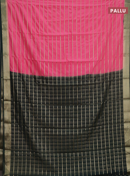 Semi mysore silk saree light pink and dark green with allover veldhari weaves and zari woven border