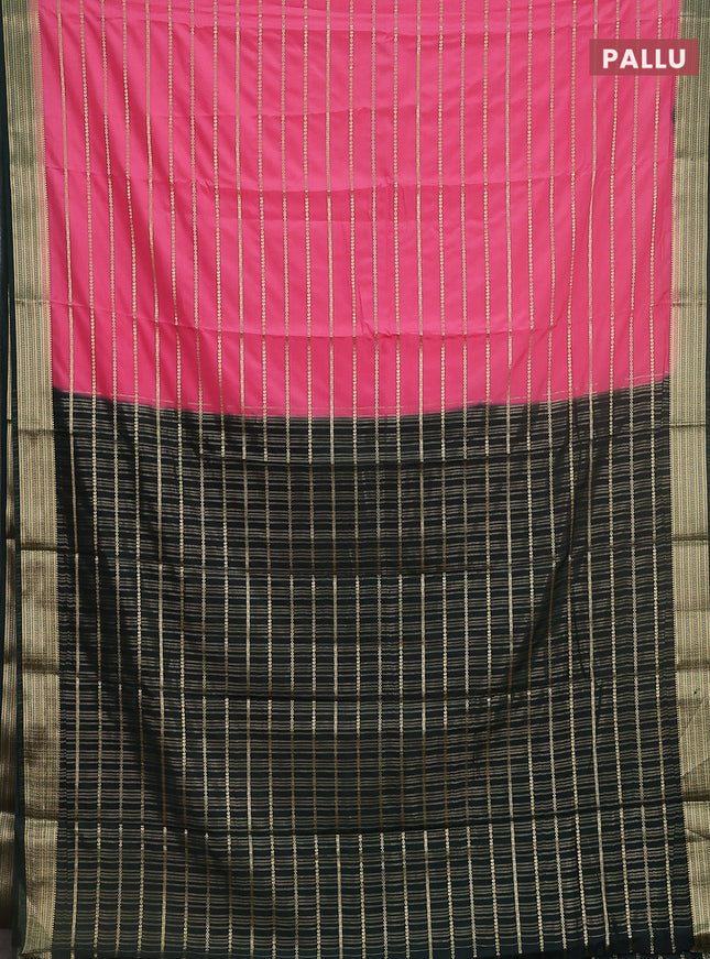 Semi mysore silk saree light pink and dark green with allover veldhari weaves and zari woven border