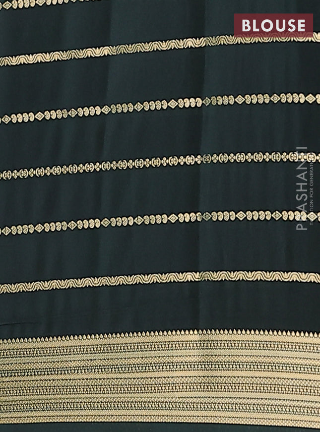Semi mysore silk saree light pink and dark green with allover veldhari weaves and zari woven border