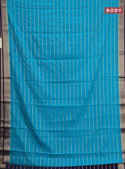 Semi mysore silk saree teal blue and navy blue with allover veldhari weaves and zari woven border