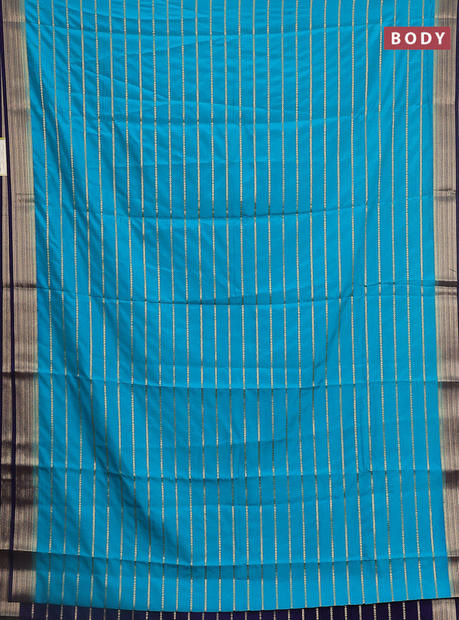 Semi mysore silk saree teal blue and navy blue with allover veldhari weaves and zari woven border
