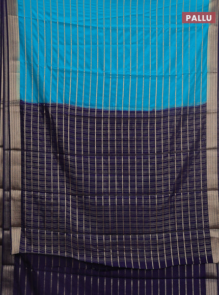 Semi mysore silk saree teal blue and navy blue with allover veldhari weaves and zari woven border