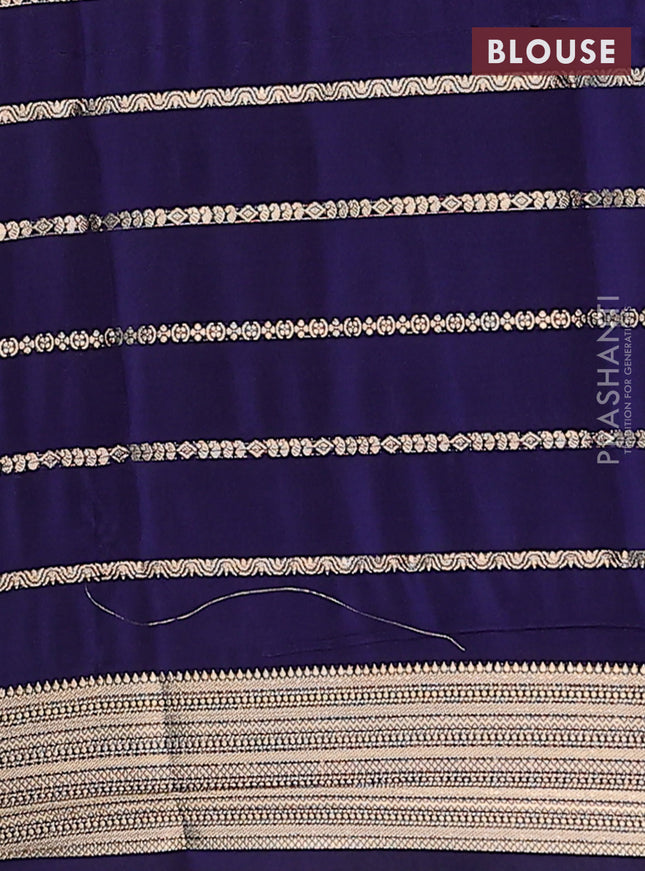 Semi mysore silk saree teal blue and navy blue with allover veldhari weaves and zari woven border