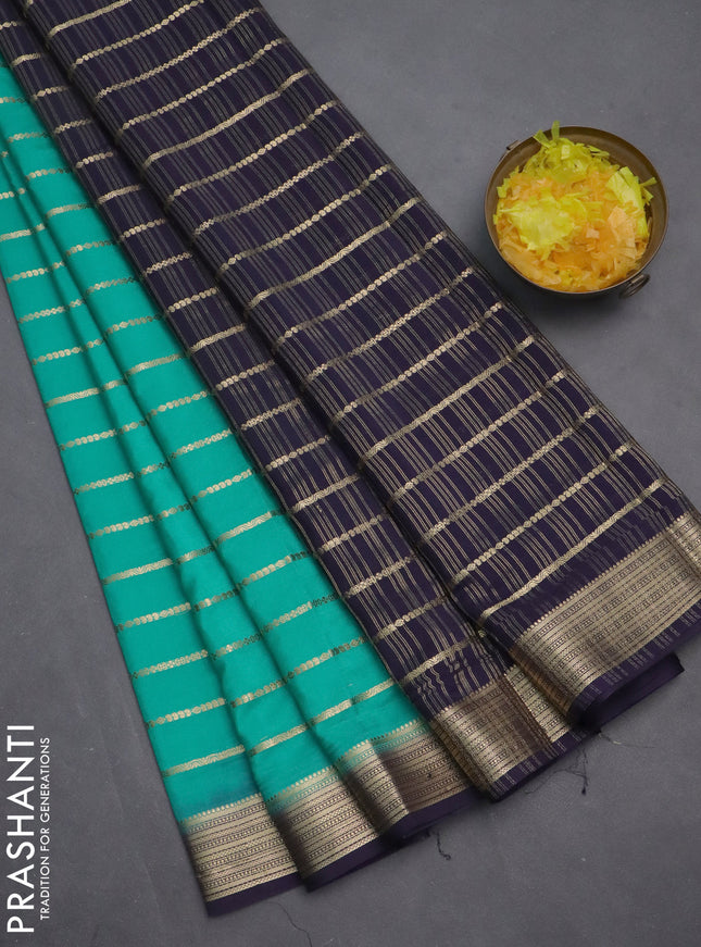 Semi mysore silk saree teal green and deep violet with allover veldhari weaves and zari woven border