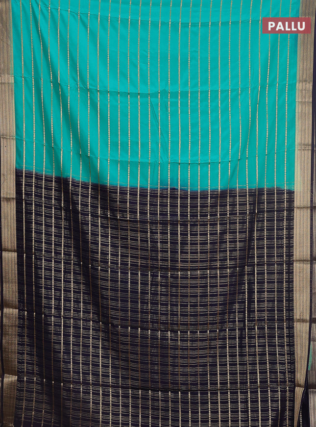 Semi mysore silk saree teal green and deep violet with allover veldhari weaves and zari woven border