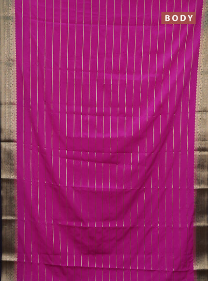 Semi mysore silk saree pink and navy blue with allover zari woven stripes pattern and zari woven border