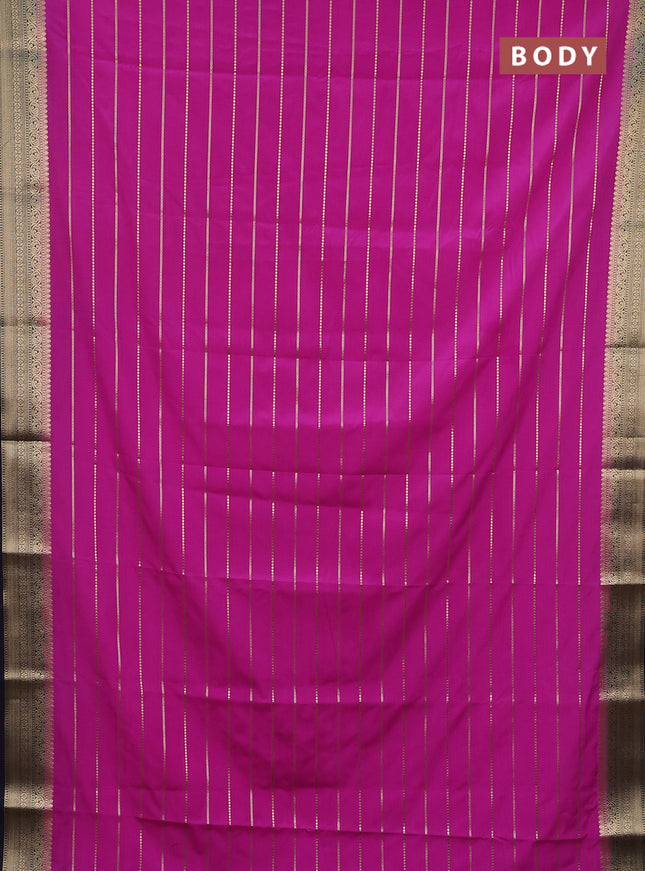 Semi mysore silk saree pink and navy blue with allover zari woven stripes pattern and zari woven border