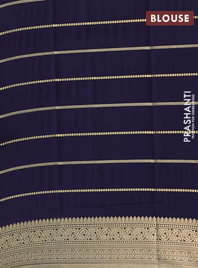 Semi mysore silk saree pink and navy blue with allover zari woven stripes pattern and zari woven border