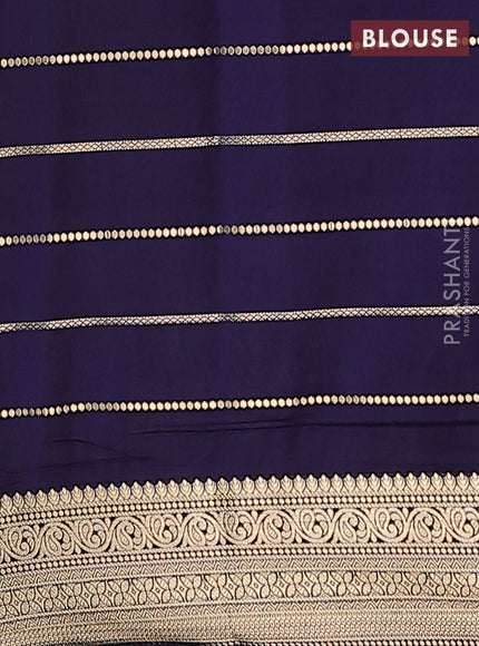 Semi mysore silk saree light blue and navy blue with allover zari woven stripes pattern and zari woven border