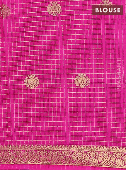 Semi mysore silk saree cs blue and pink with allover zari checks & buttas and zari woven border