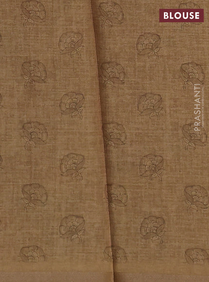 Semi tussar saree sandal with allover kalamkari prints and zari woven border