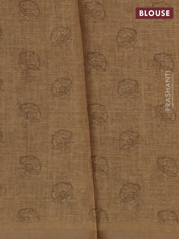 Semi tussar saree sandal with allover kalamkari prints and zari woven border