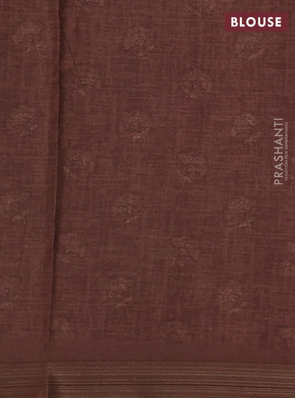 Semi tussar saree brown with allover kalamkari prints and zari woven border