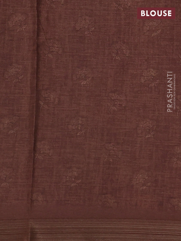 Semi tussar saree brown with allover kalamkari prints and zari woven border