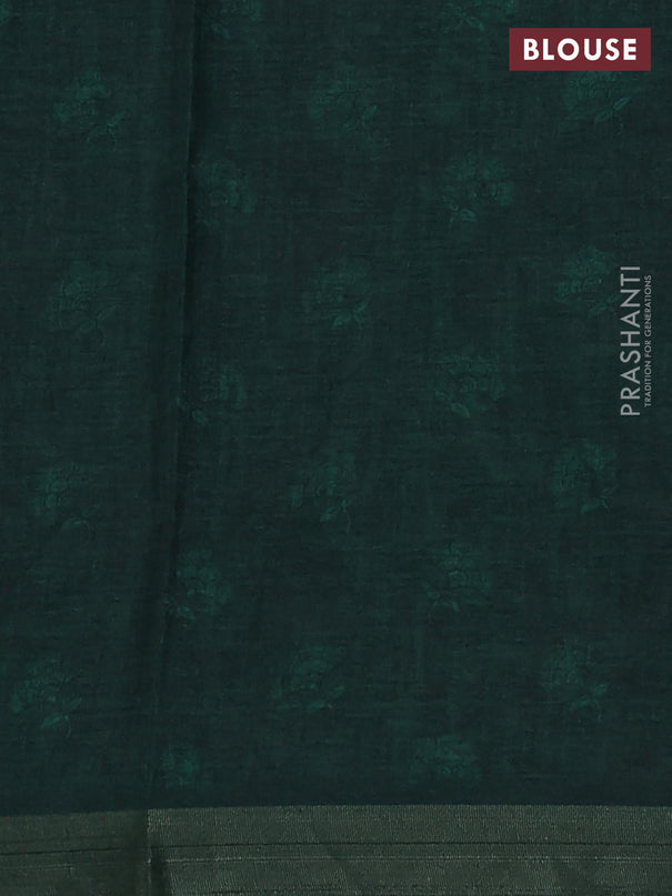 Semi tussar saree bottle green with allover kalamkari prints and zari woven border