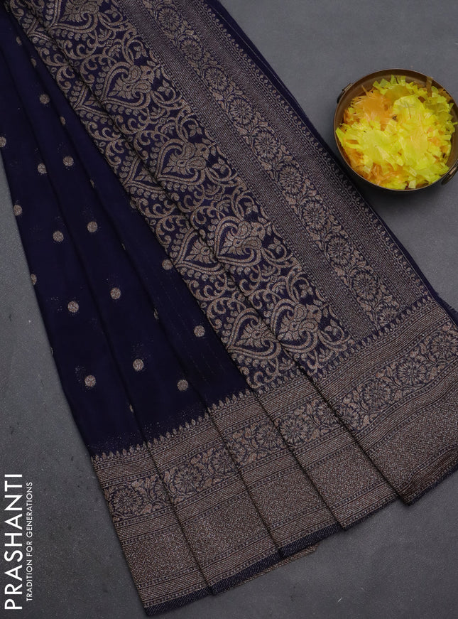 Banarasi semi crepe saree navy blue with woven buttas and woven border