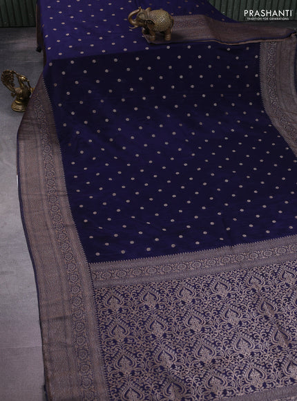 Banarasi semi crepe saree navy blue with woven buttas and woven border