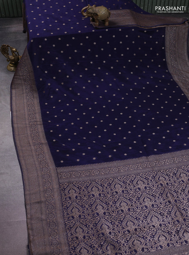 Banarasi semi crepe saree navy blue with woven buttas and woven border