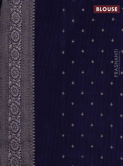 Banarasi semi crepe saree navy blue with woven buttas and woven border