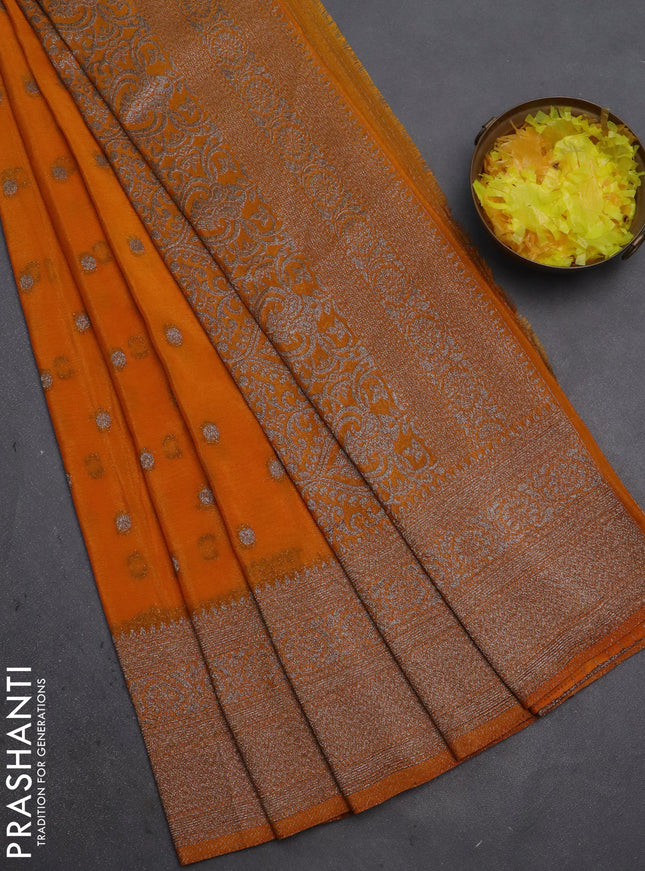 Banarasi semi crepe saree mustard yellow with woven buttas and woven border