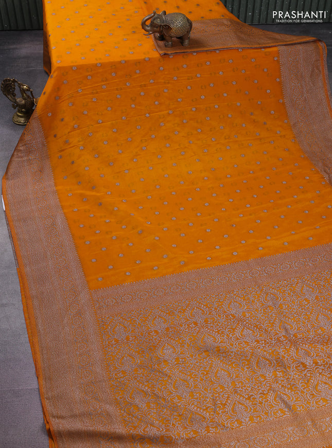 Banarasi semi crepe saree mustard yellow with woven buttas and woven border