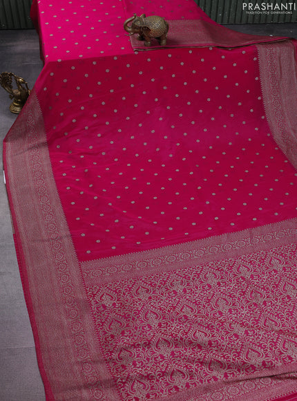 Banarasi semi crepe saree pink with woven buttas and woven border
