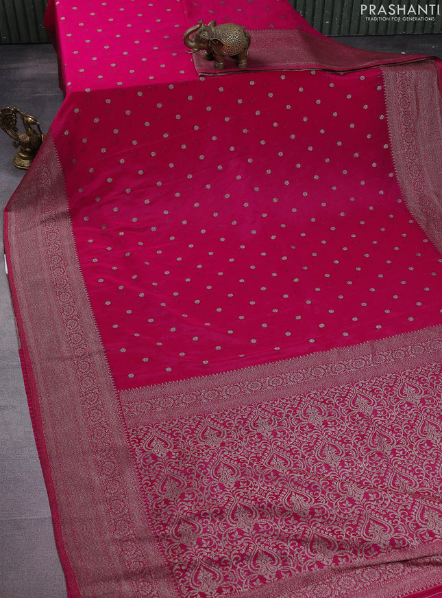 Banarasi semi crepe saree pink with woven buttas and woven border