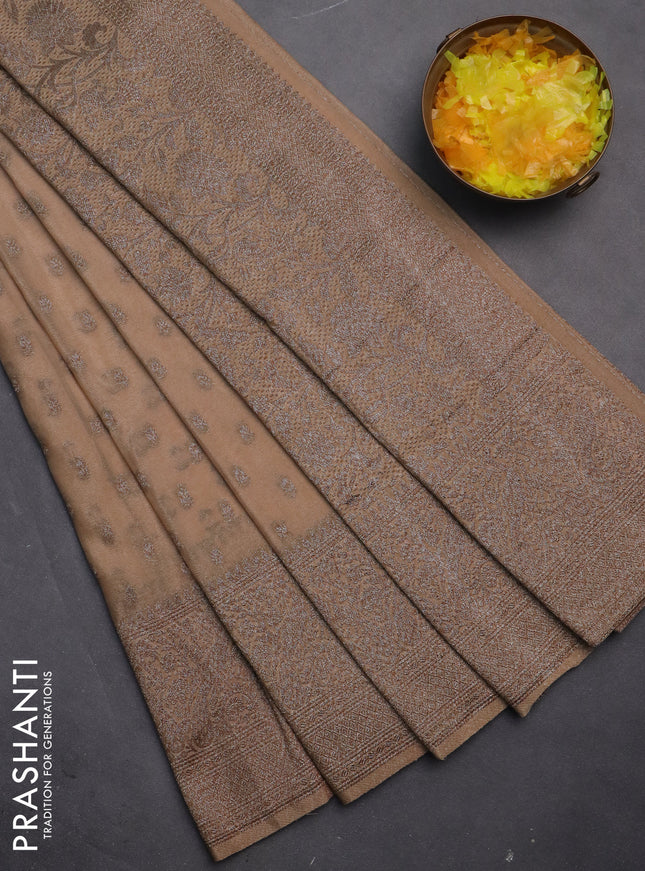 Banarasi semi crepe saree sandal with woven buttas and woven border