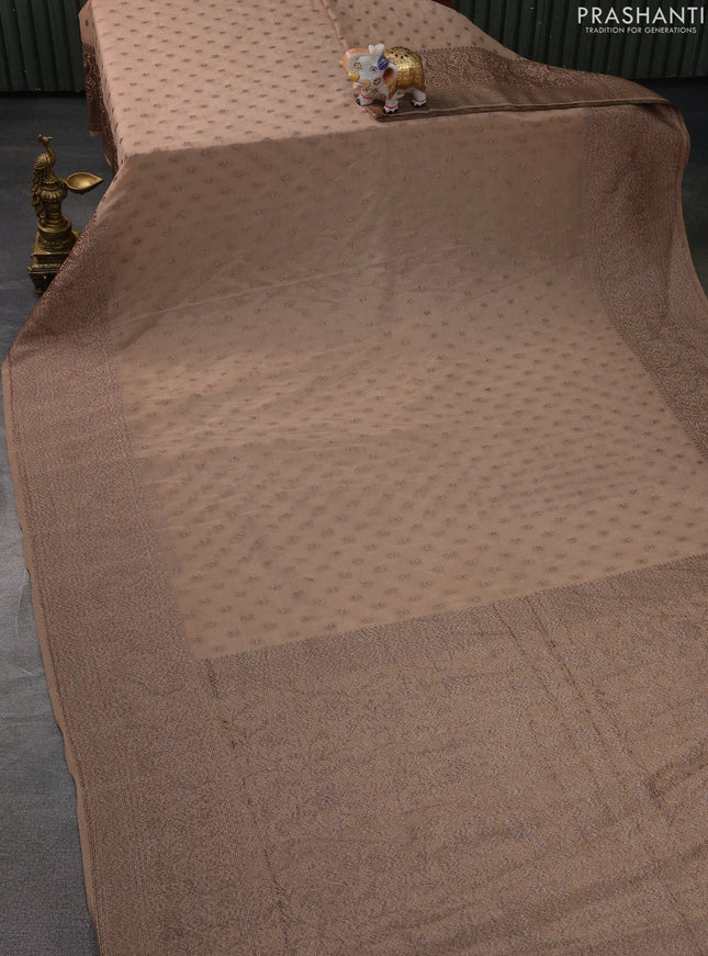 Banarasi semi crepe saree sandal with woven buttas and woven border